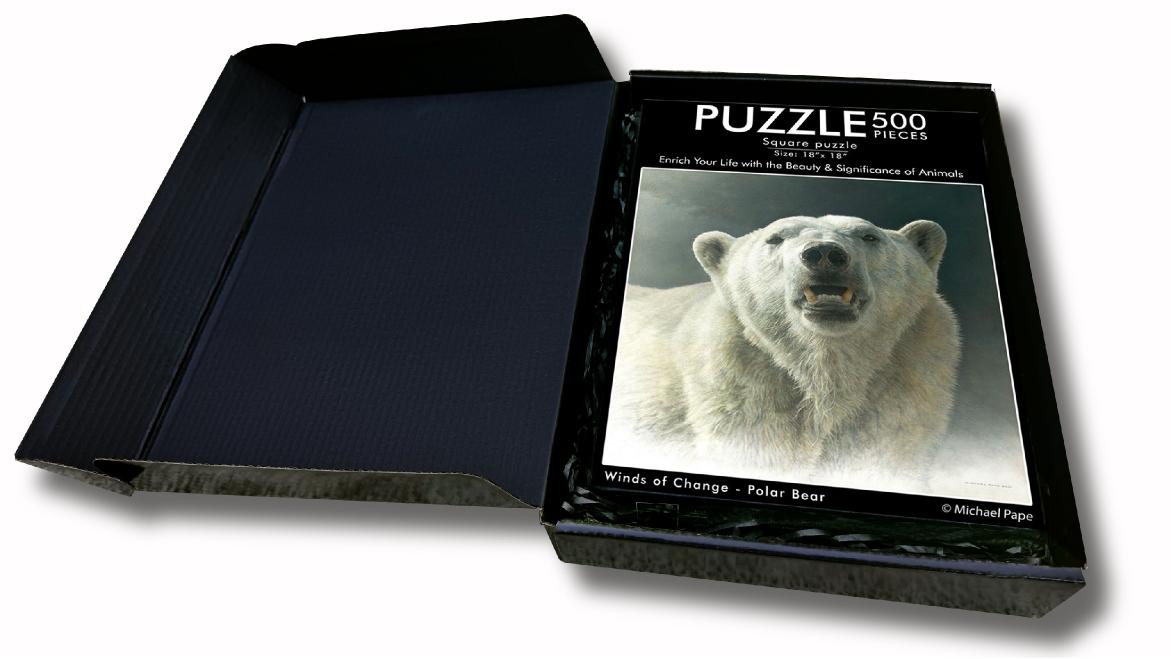 Optional luxury collector’s gift box for wildlife art jigsaw puzzle by Canadian wildlife artist Michael Pape.