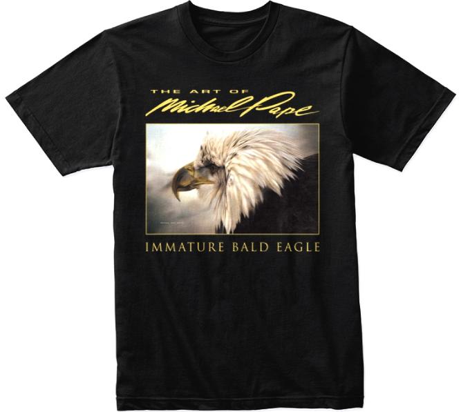 Shop Online For The Art Of Michael Pape Wildlife Art T-Shirts Collection: IMATURE BALD EAGLE – Baby Bald Eagle