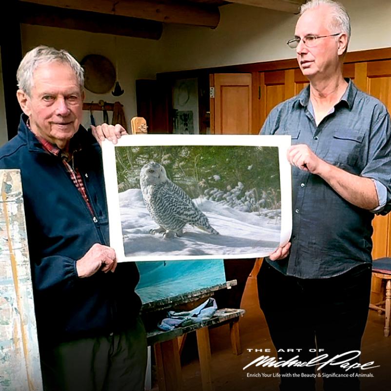 Wildlife Artist Robert Bateman with, Persistence – Snowy Owl, original wildlife painting is available for purchase.  Limited edition giclée wildlife prints on paper & canvas in three sizes are available by Canadian wildlife artist Michael Pape.    